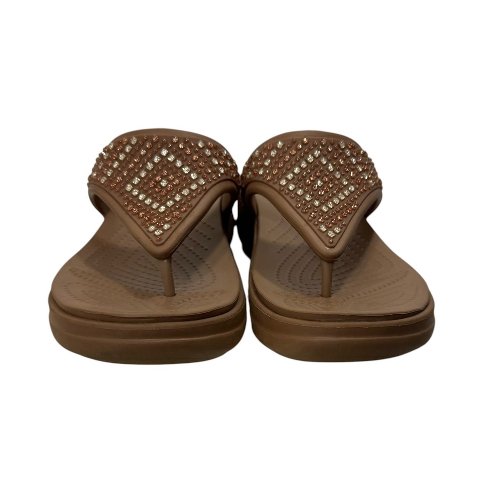 Crocs Sloane Embellished Flip Tan Wedge Sandals Rhinestone Diamond Womens 9